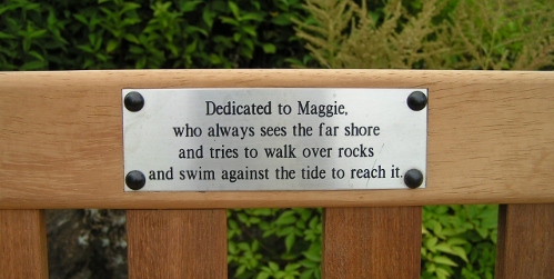 Plaque on Maggie's bench